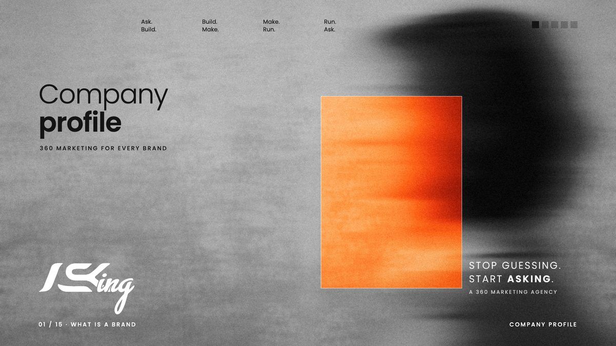 ASKING company profile cover with the orange window